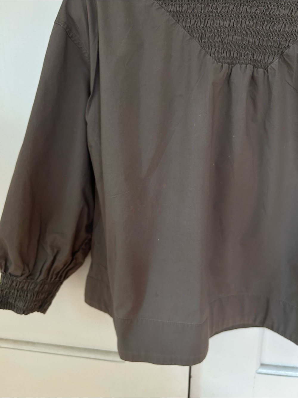 Everlane Funnel Neck Smocked Top - Olive Green XS - Picture 3 of 5